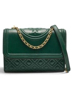 Tory Burch Green Quilted Leather Shoulder Bag